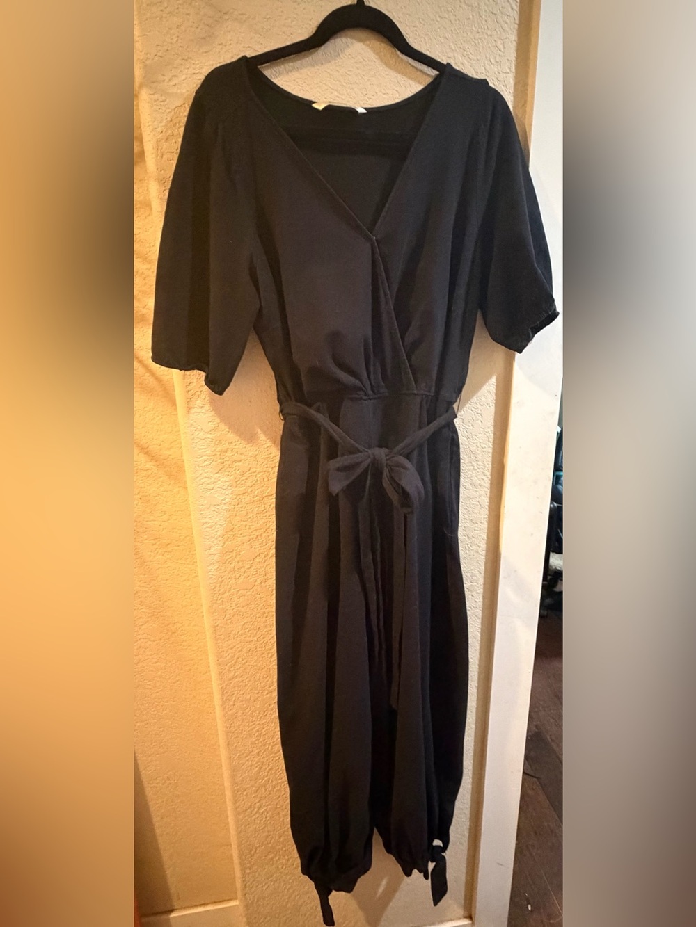 Black Wrap-Front Jumpsuit with Tie Waist